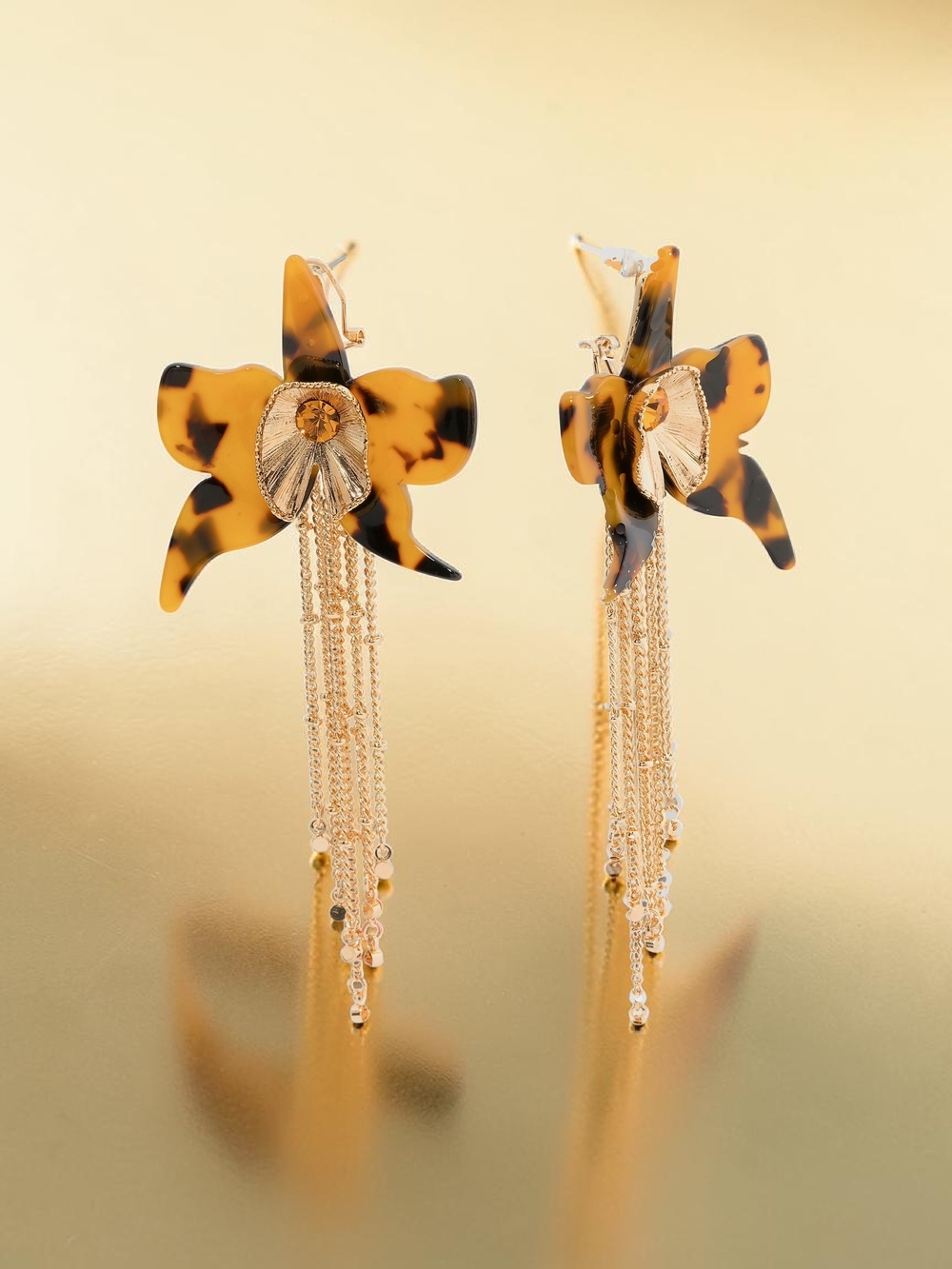 NEW Betsey Johnson Orchid Brown/Orange/Gold Animal Print Pattern Earrings 4.25"